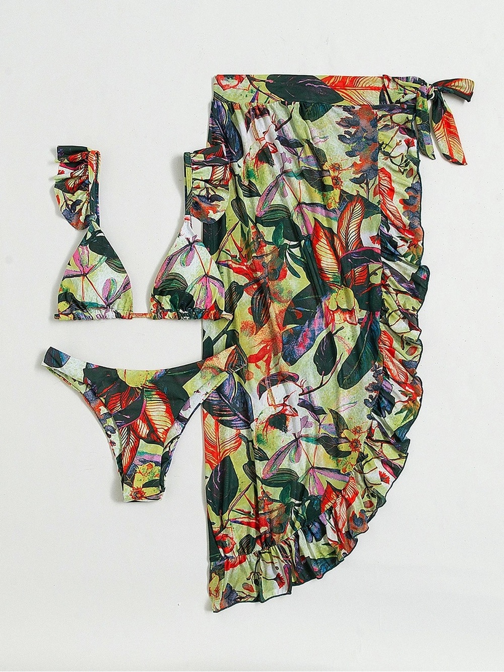 Tropical Floral Tie-Back Bikini Set - Multicolor